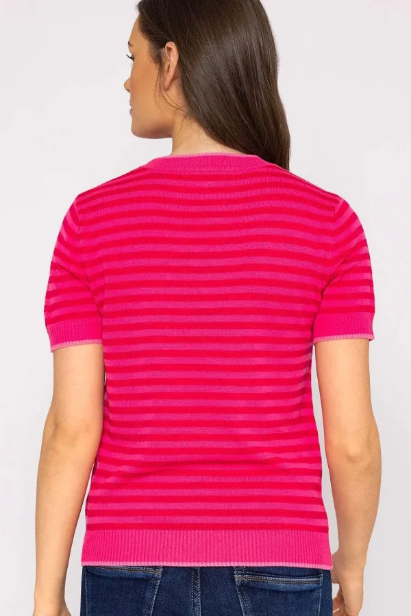 Merino Stripe Crew In Pink