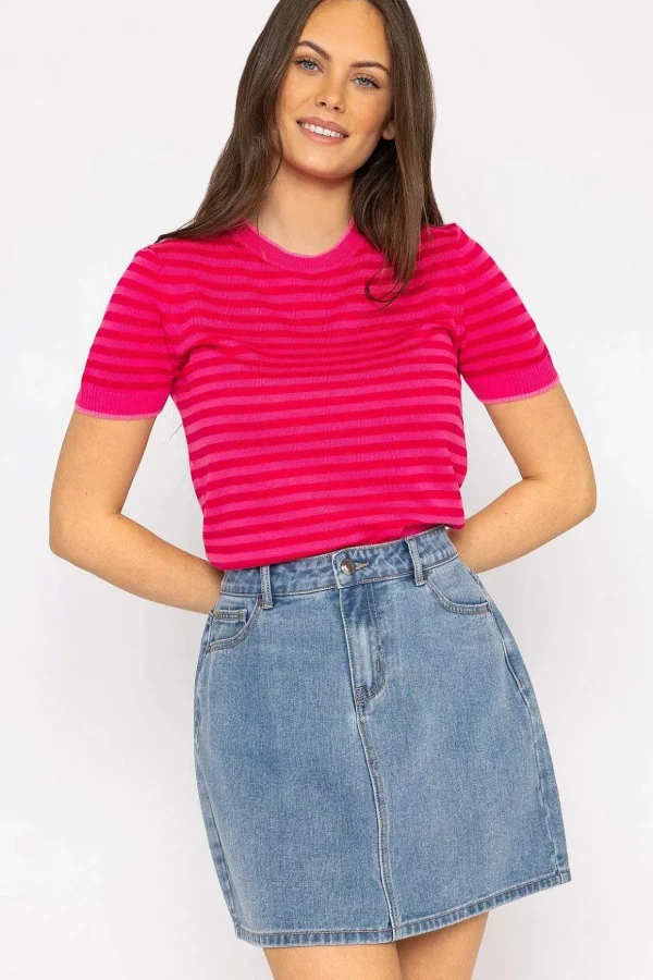 Merino Stripe Crew In Pink