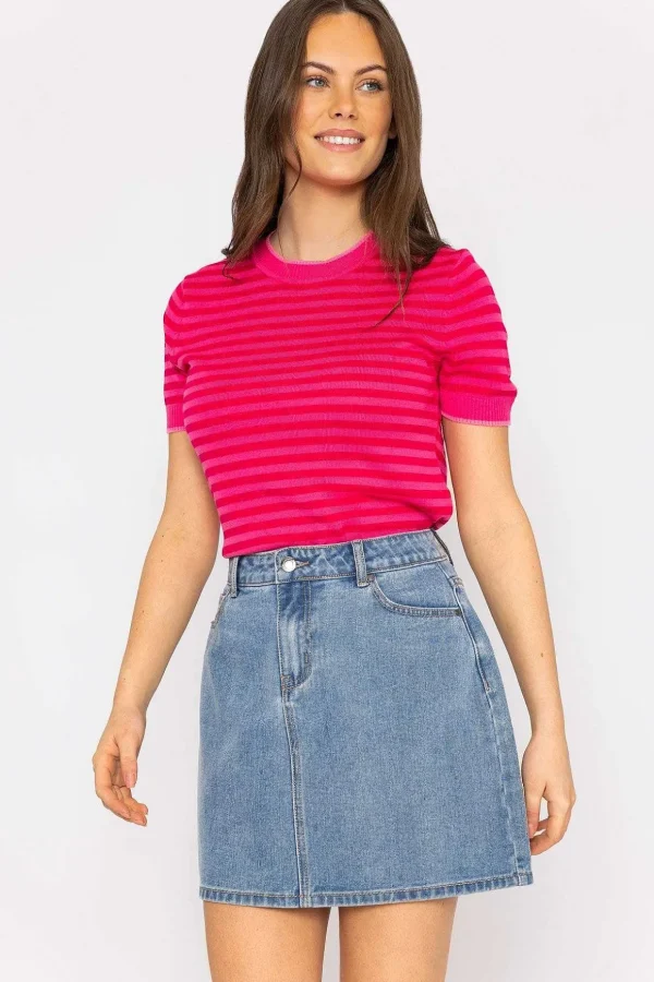 Merino Stripe Crew In Pink