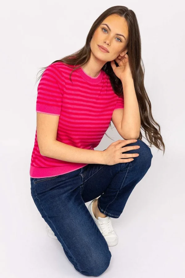 Merino Stripe Crew In Pink