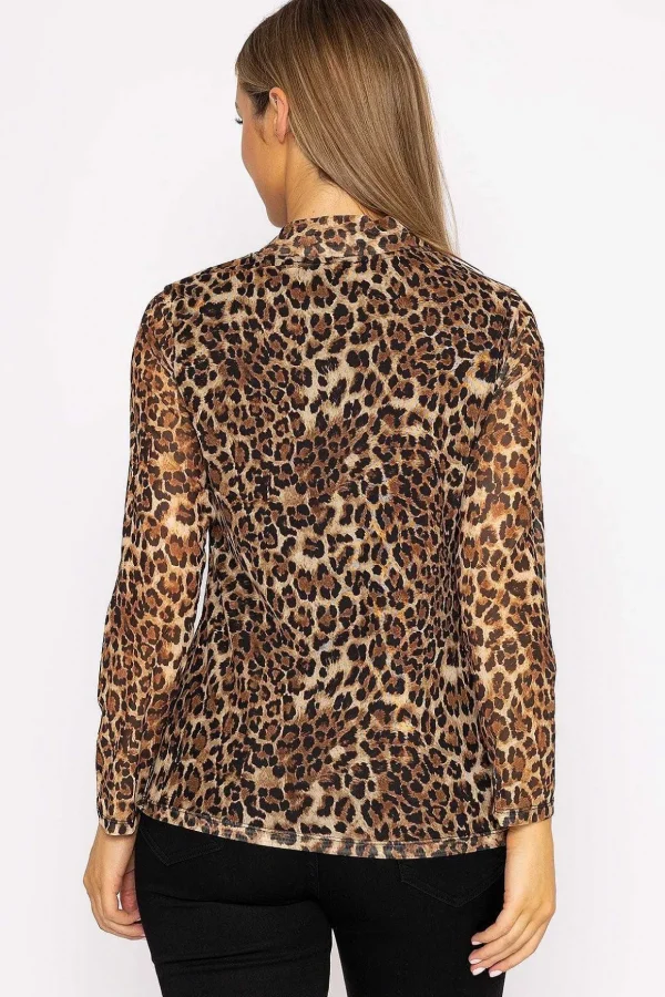 Mesh High Neck Top In Leopard Print