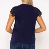 Navy Cap Sleeve Lace Top