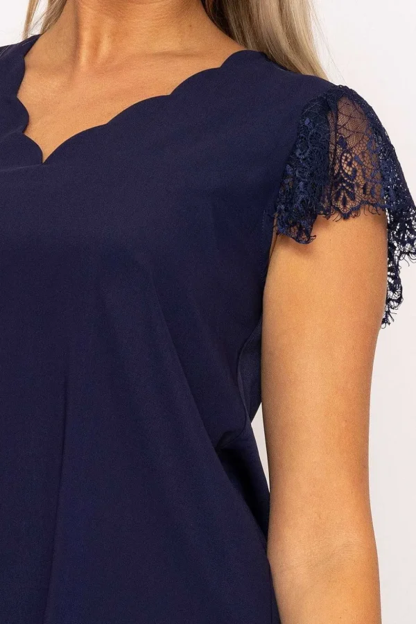 Navy Cap Sleeve Lace Top