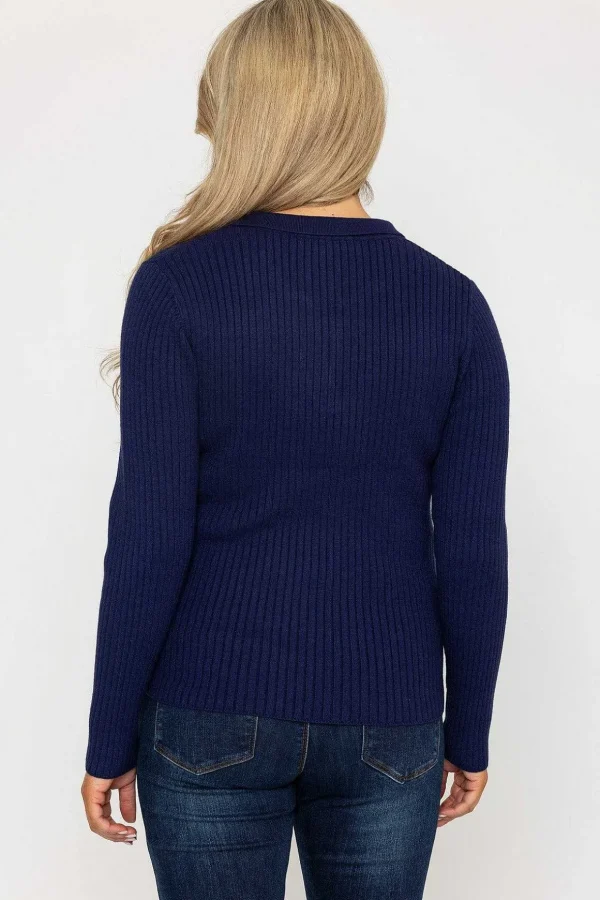 Navy Knitted Polo Jumper