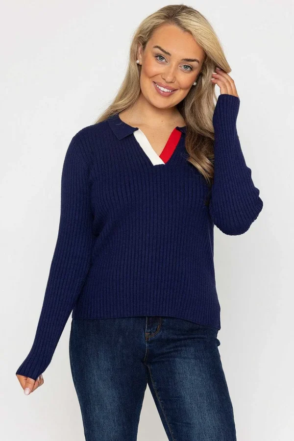 Navy Knitted Polo Jumper