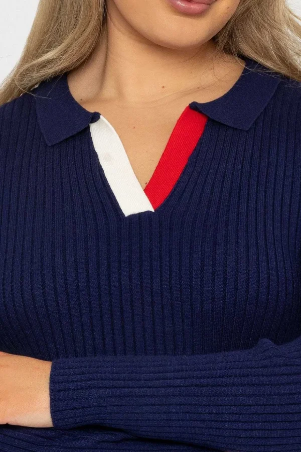 Navy Knitted Polo Jumper