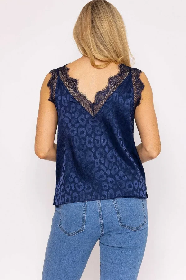 Navy Satin Jacquard Cami