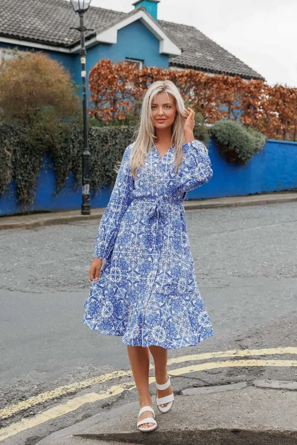 Norah Blue Printed Midi Dress