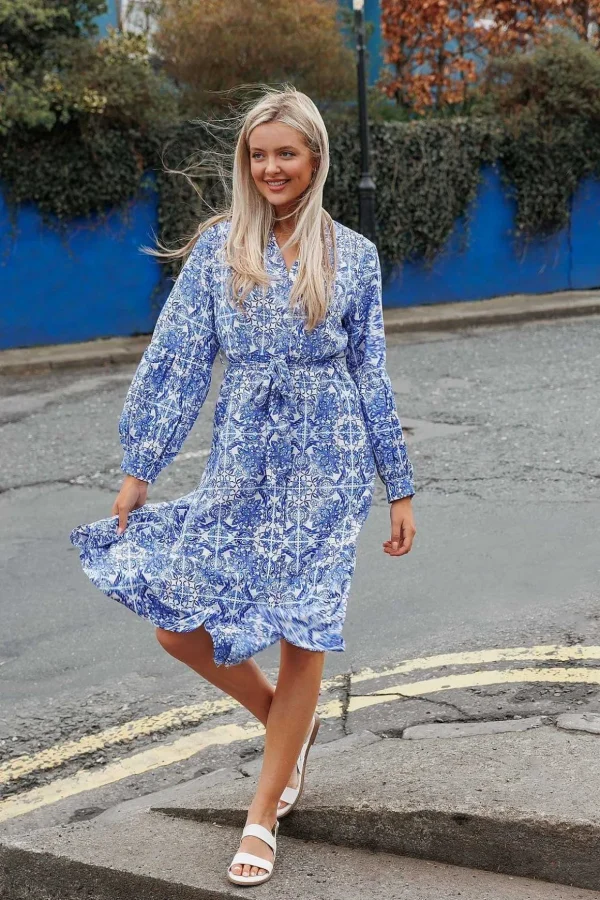 Norah Blue Printed Midi Dress