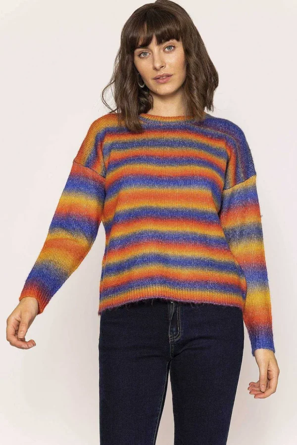 Ombre Crew Neck Knit In Blue And Orange