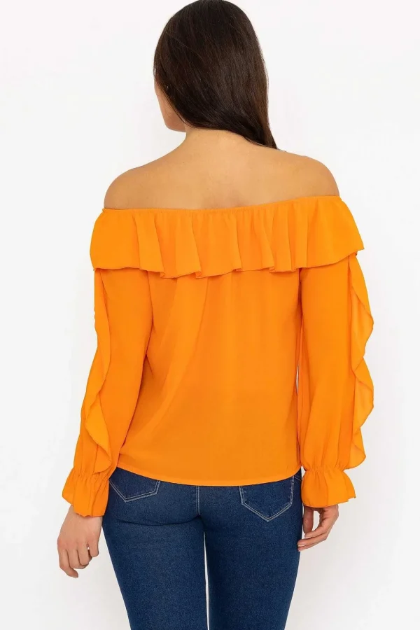 Orange Bardot Frill Top