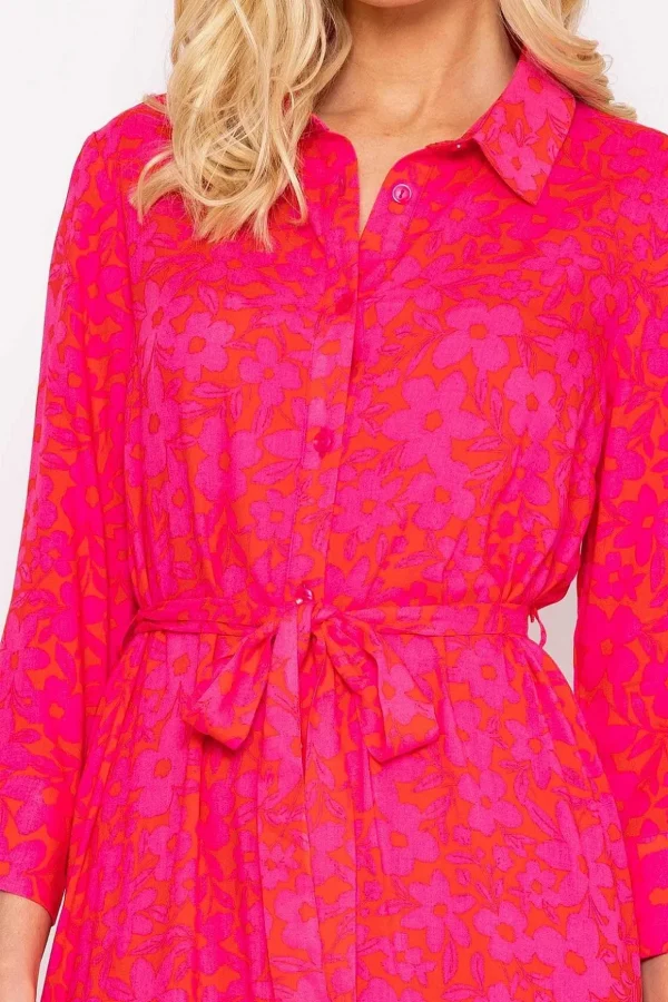 Orange Printed Viscose Shirt Dress
