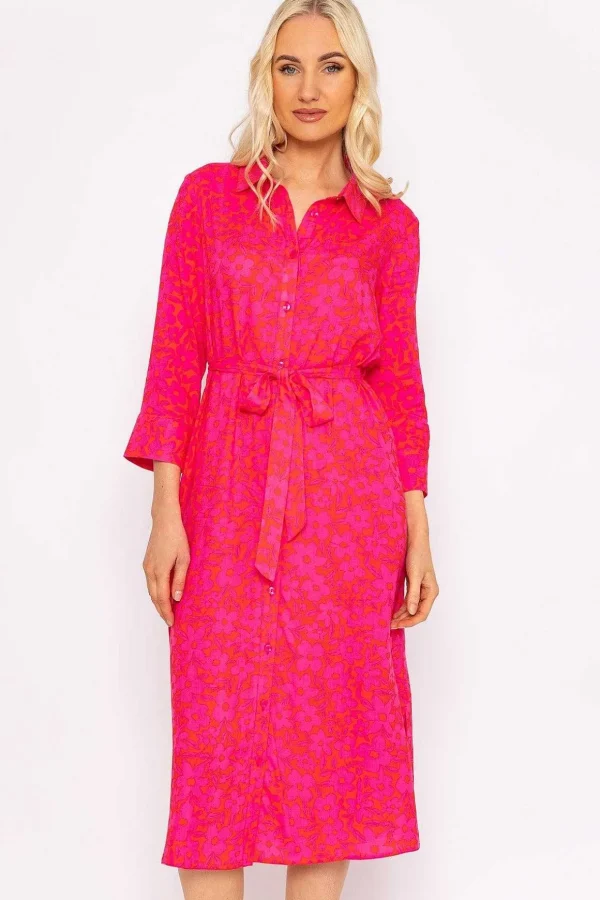 Orange Printed Viscose Shirt Dress
