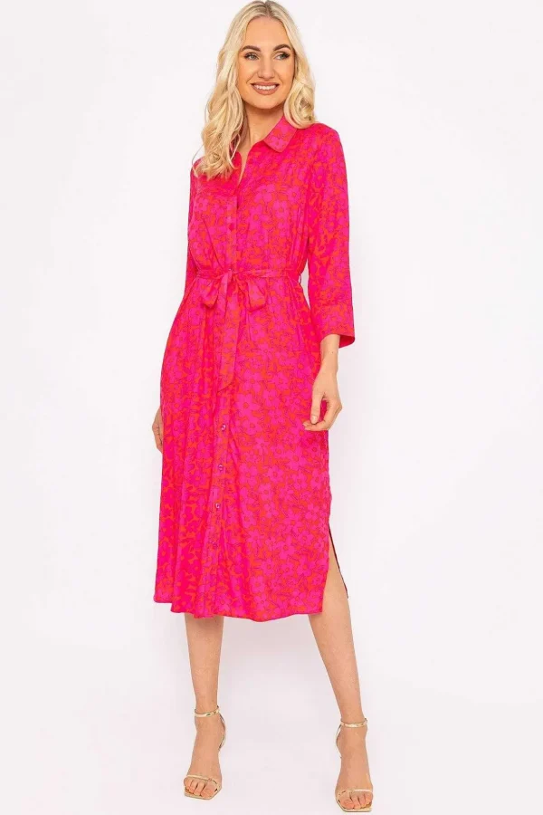 Orange Printed Viscose Shirt Dress