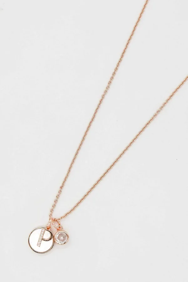 P Initial Necklace In Rose Gold