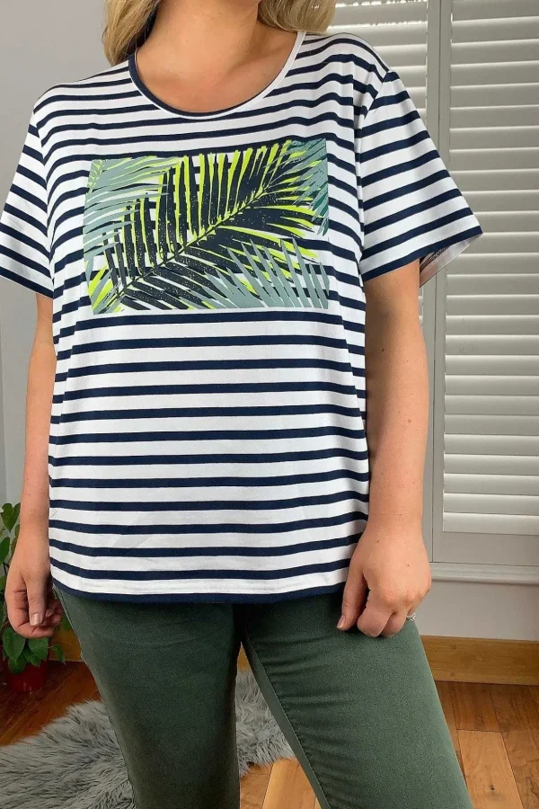 Palm Print Relaxed Fit Striped Short Sleeve Tee