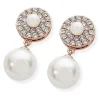 Pave Circle With Drop Pearl Earrings