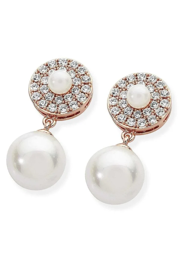 Pave Circle With Drop Pearl Earrings