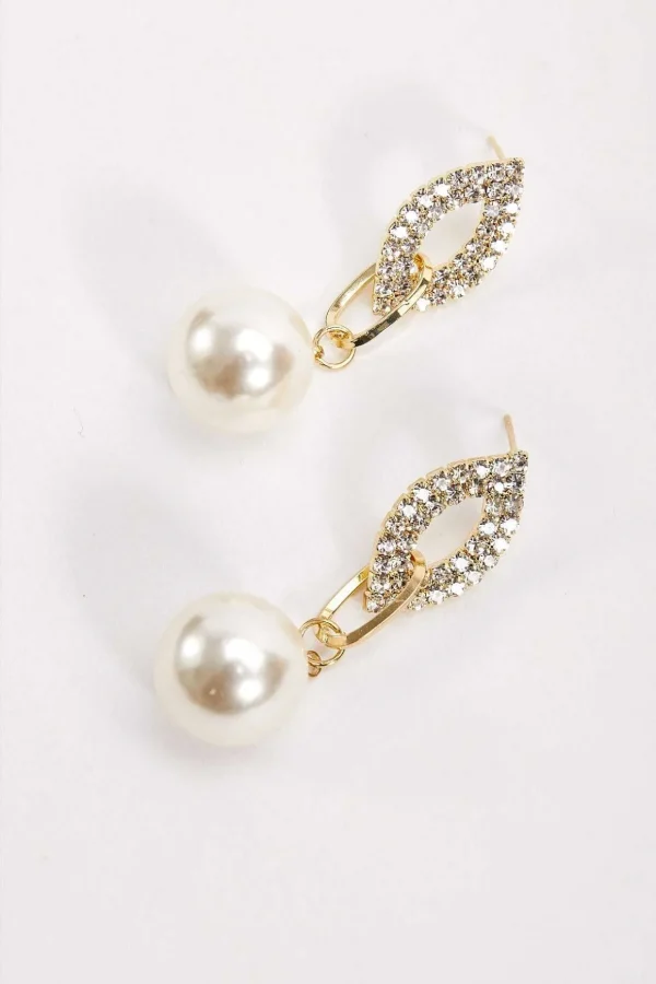 Pave Link Pearl Drop Earrings