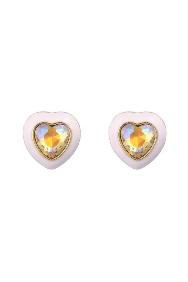 Pink Enamel Heart Stud Earrings