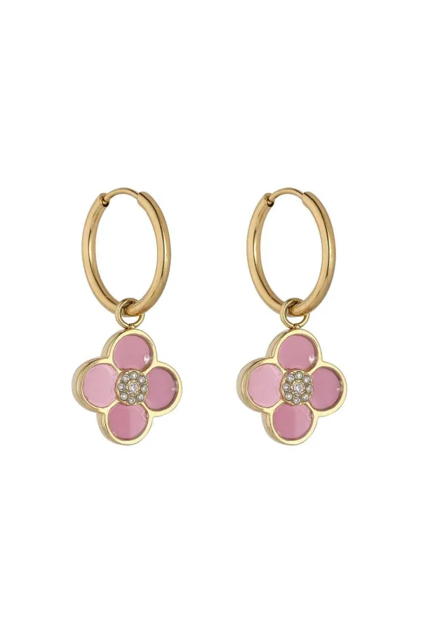 Pink Floral Hoop Earrings