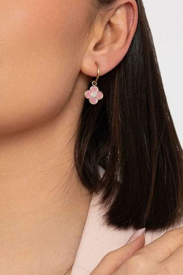 Pink Floral Hoop Earrings