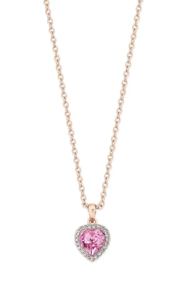 Pink Heart Drop Pendant In Rose Gold