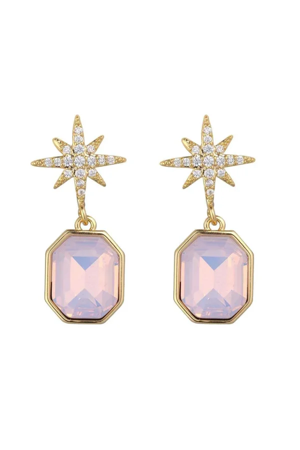 Pink Opal Crystal Star Earrings