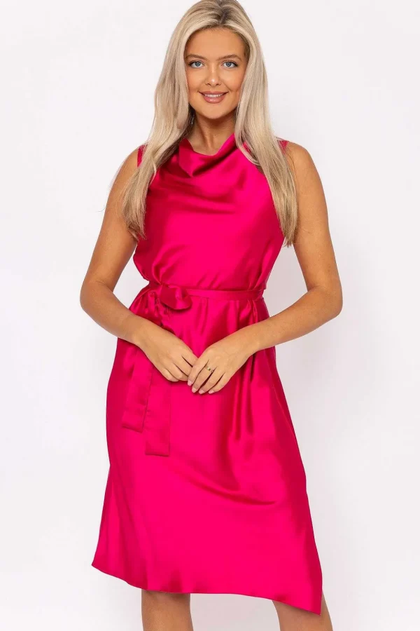 Pink Satin Cowl Neck Dress