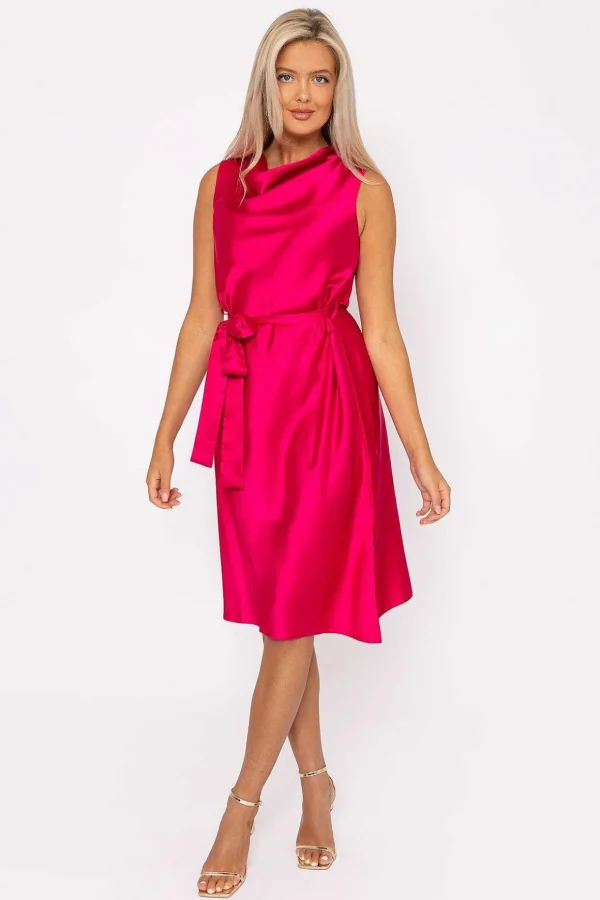 Pink Satin Cowl Neck Dress