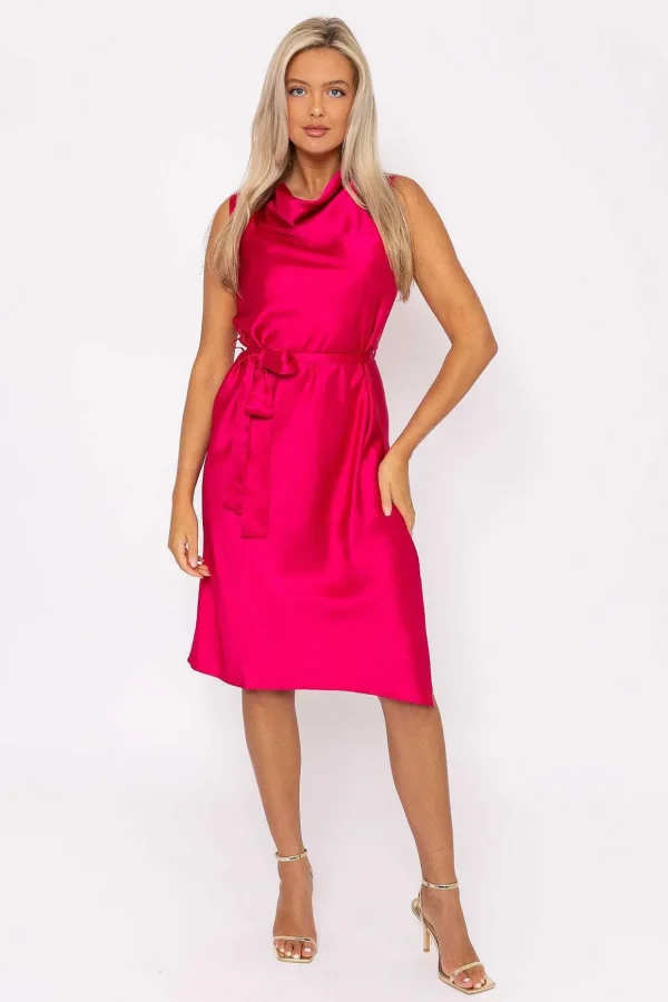 Pink Satin Cowl Neck Dress
