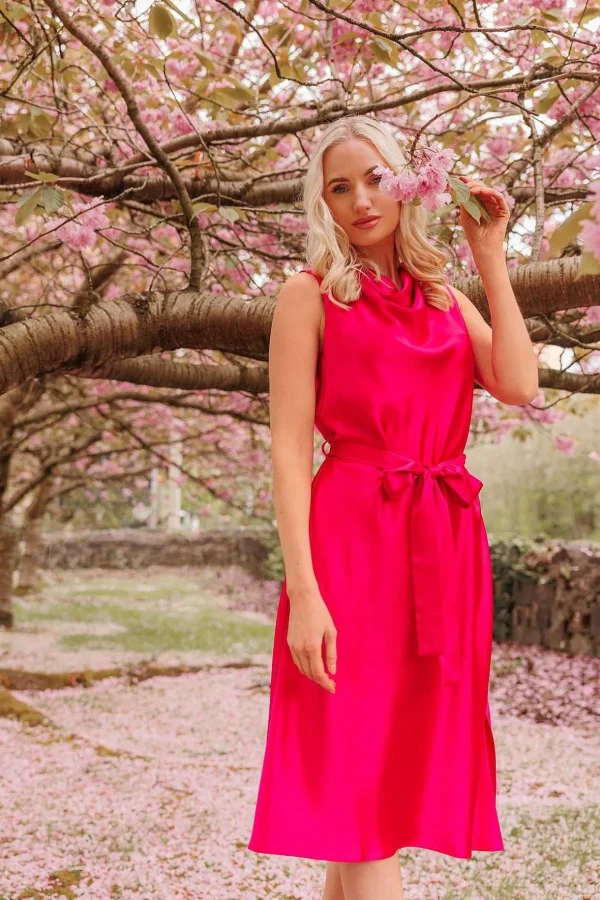 Pink Satin Cowl Neck Dress
