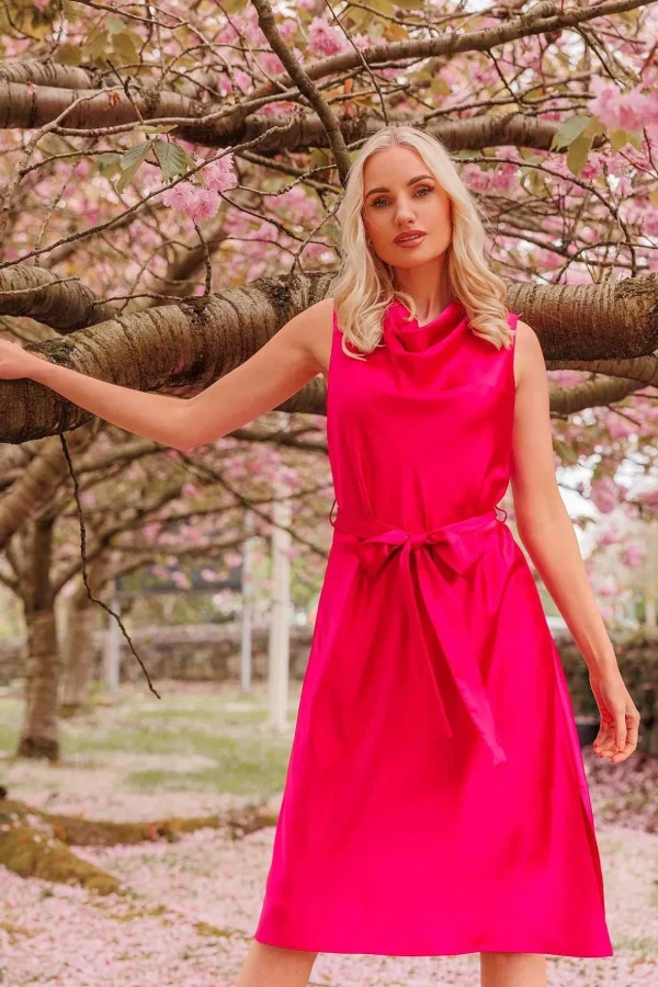 Pink Satin Cowl Neck Dress