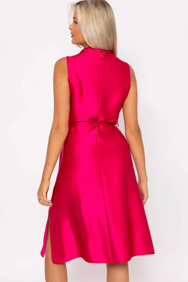 Pink Satin Cowl Neck Dress