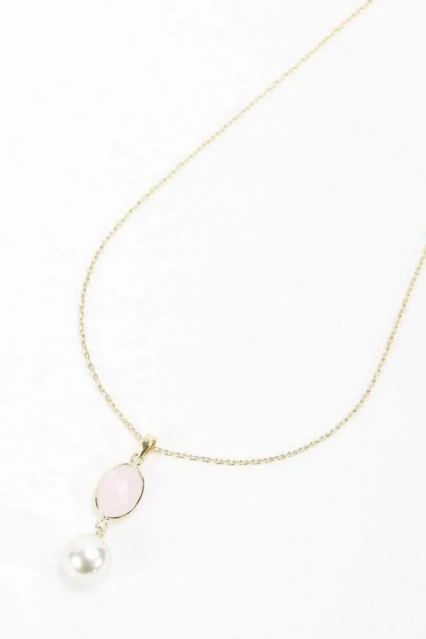 Pink Stone Drop Pearl Necklace