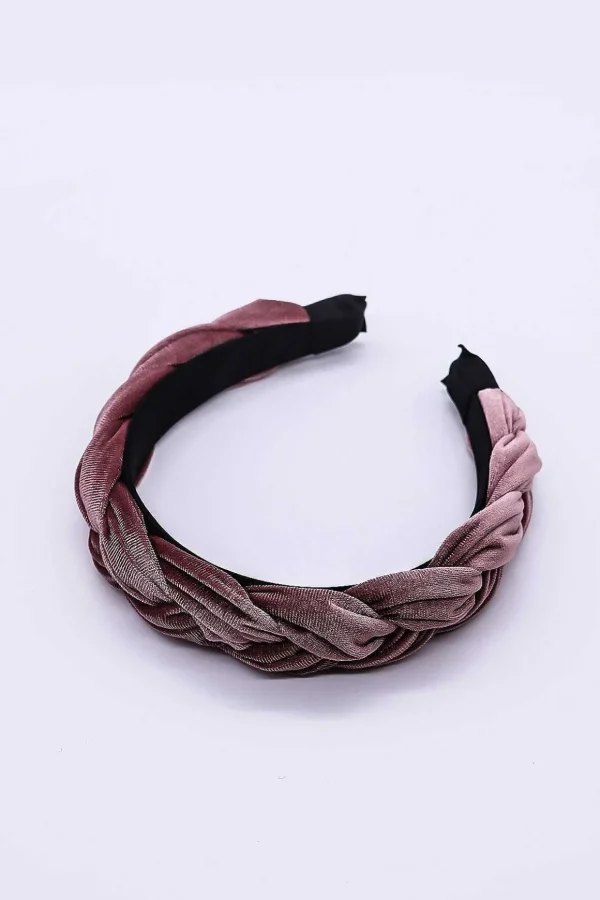 Pink Velvet Plaited Hairband