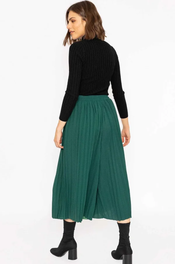 Pleated Wide Leg Pant In Green