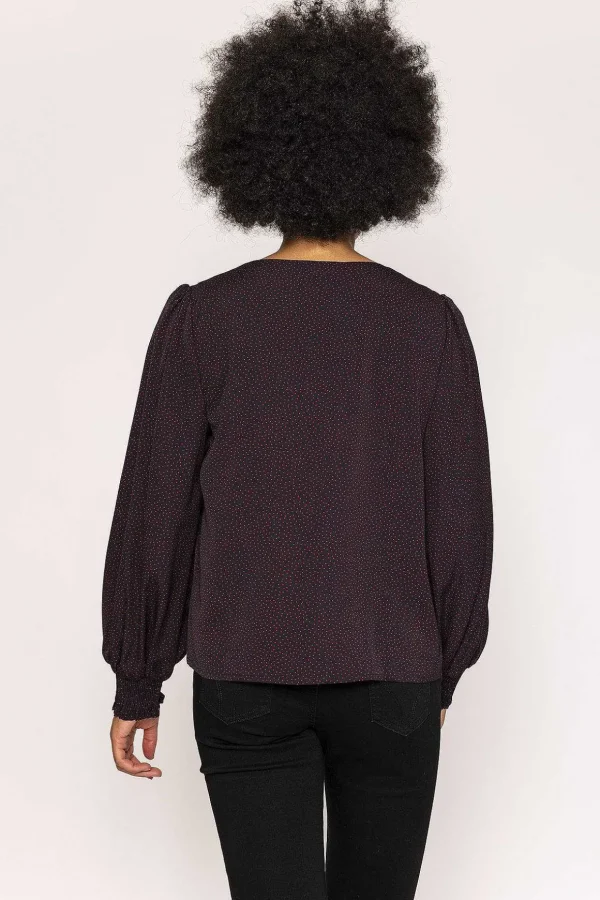 Polka Dot Print V Neck Top In Black