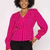 Polka Dot V-Neck Blouse In Pink