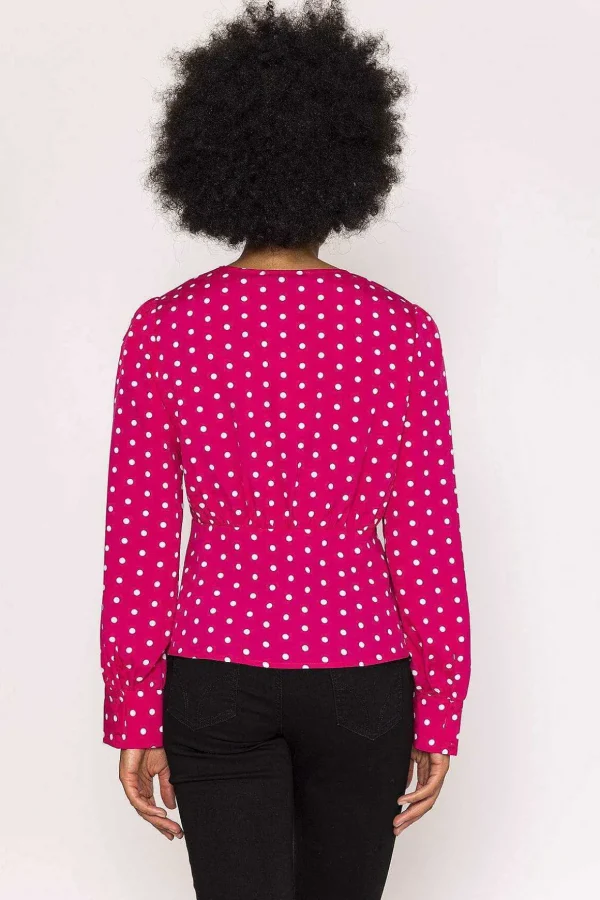 Polka Dot V-Neck Blouse In Pink