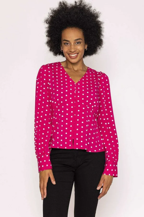 Polka Dot V-Neck Blouse In Pink