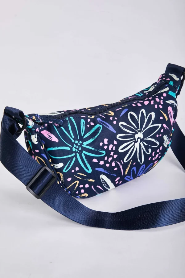 Printed Crescent Shape Crossbody In Navy