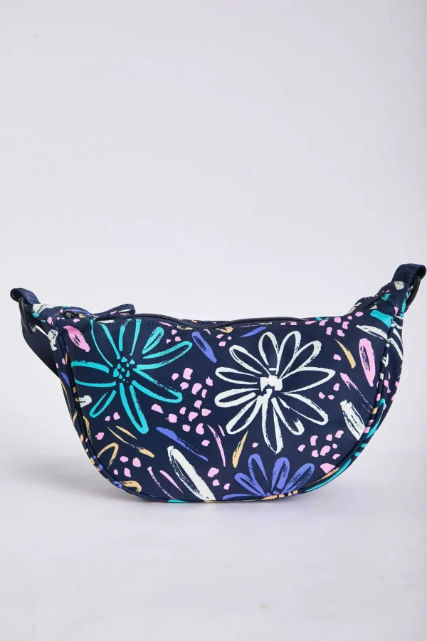 Printed Crescent Shape Crossbody In Navy