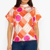 Printed High Neck Sateen Top In Orange