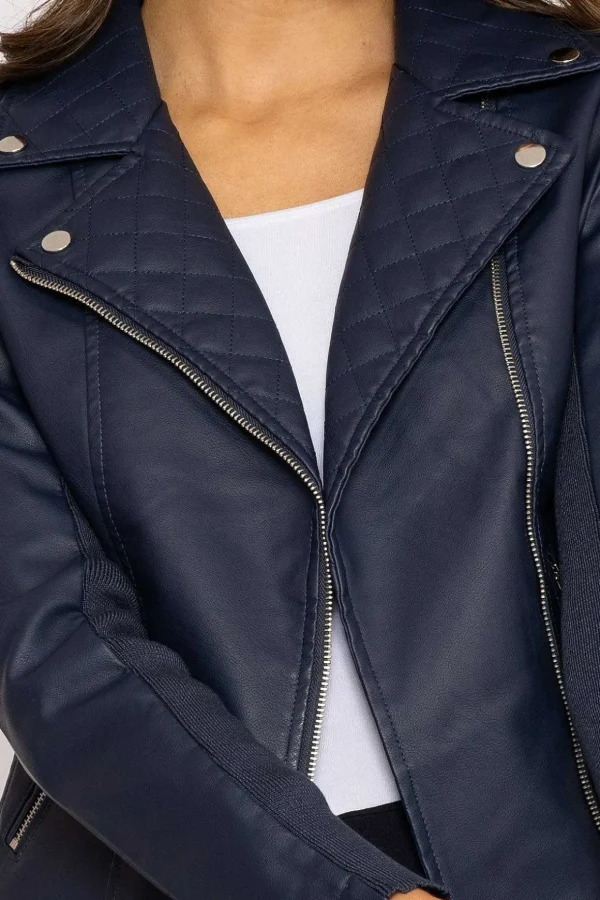 Quilted Side Zip Jacket In Navy