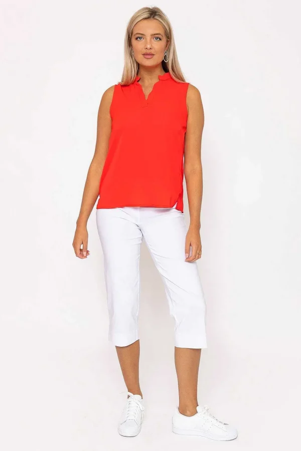 Red Scallop Trim Sleeveless Top