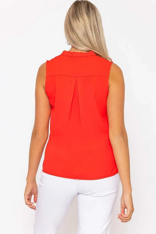 Red Scallop Trim Sleeveless Top