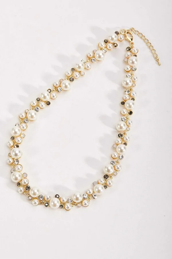 Rhinestone Pearl Gold Necklace