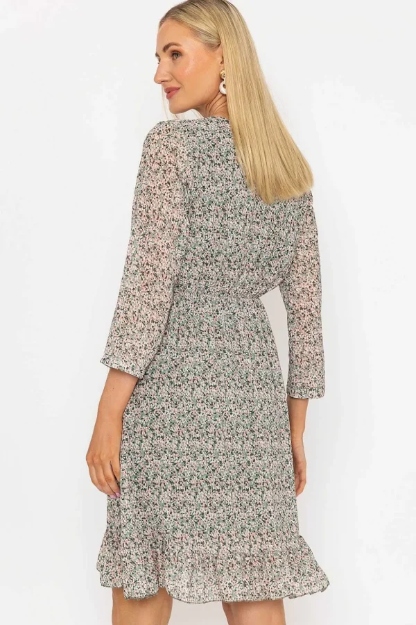 Roisin Knee Length Dress In Khaki Print