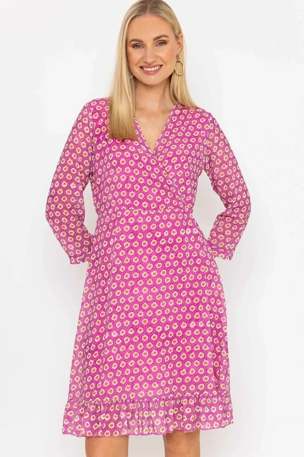 Roisin Knee Length Dress In Pink Print